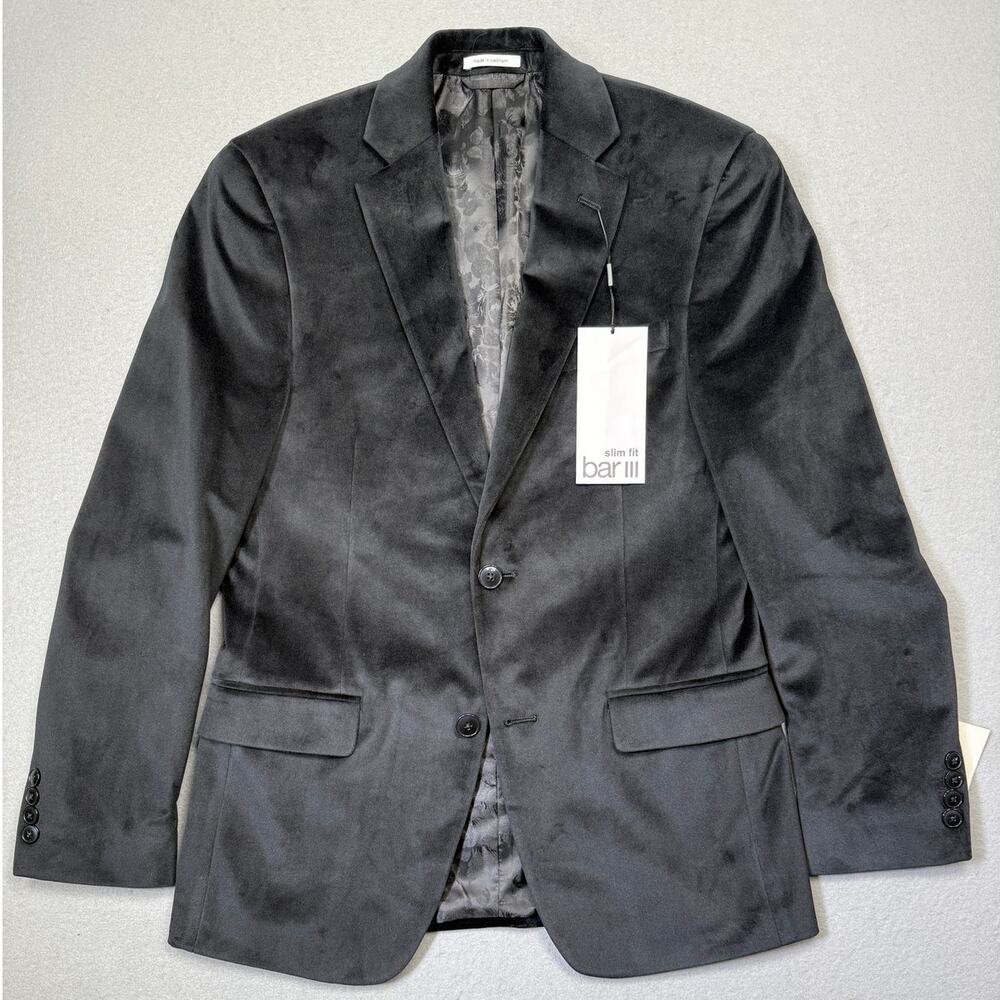 Bar III Men's Slim-Fit Velvet Sport Coat Black  36R $295 NWT